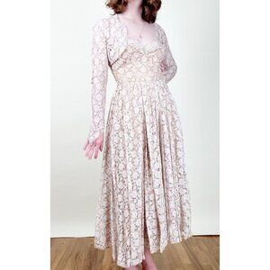 Vintage 50s Lace Midi Maxi Dress Set Formal Wedding Whimsigoth Regency Victorian